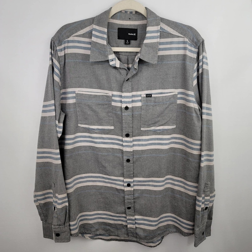 HURLEY Men's Striped Long Sleeve Woven Button Front Shirt Size Large